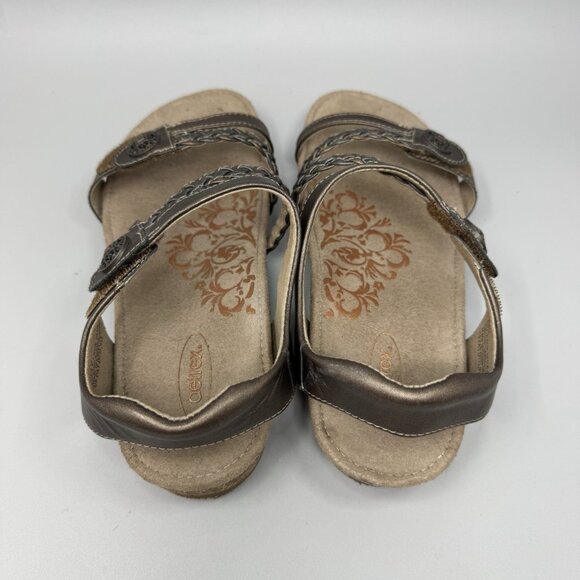 Aetrex Jillian Braided Quarter Strap Sandals Size 8 Bronze Open Toe Hook Loop - Picture 7 of 9